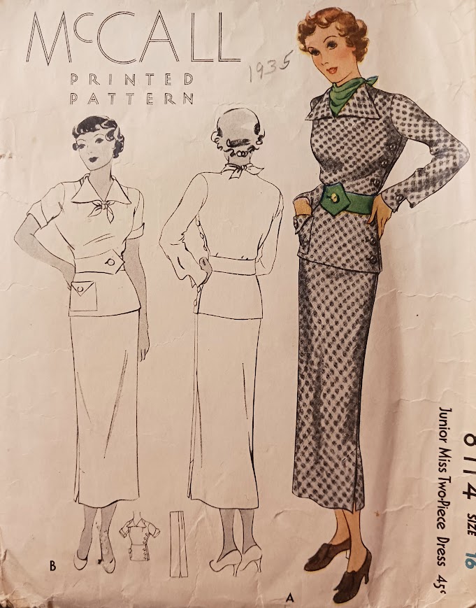 1930s Style 4pc Side Button Blouse Belt Scarf and Slim Skirt Set Custom Made in Your Size From a Vintage Pattern 1935