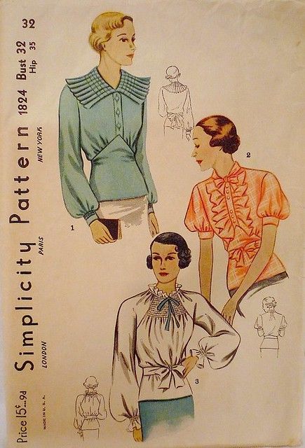 1930s Style Blouse Custom Made in Your Size From a Vintage Pattern 1935
