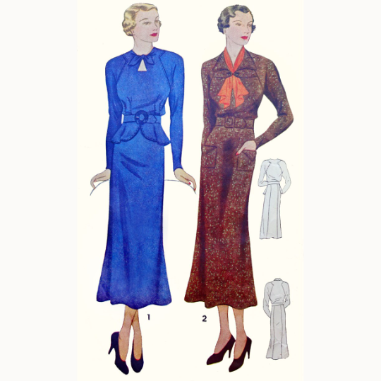 1930s Style Raglan Sleeve Keyhole Neck Dress with Peplum and Slim Skirt Custom Made in Your Size From a Vintage Pattern 1935