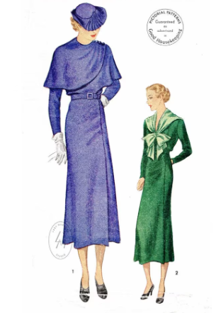 1930s Style Capelet Wrap Dress with Slim Skirt Custom Made in Your Size From a Vintage Pattern 1936