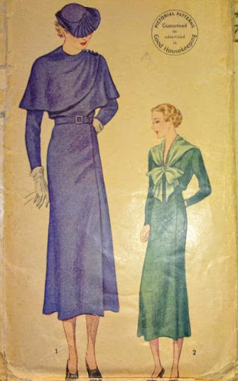 1930s Style Capelet Wrap Dress with Slim Skirt Custom Made in Your Size From a Vintage Pattern 1936