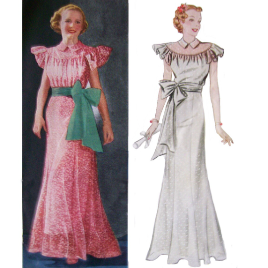 1930s Style Flutter Sleeve Debutante Formal Long Fishtail Skirt Dress Custom Made in Your Size From a Vintage Pattern 1935