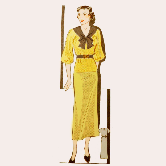 1930s Style 2pc Raglan V Neck Bow Blouse and Slim Skirt Set Custom Made in Your Size From a Vintage Pattern 1936