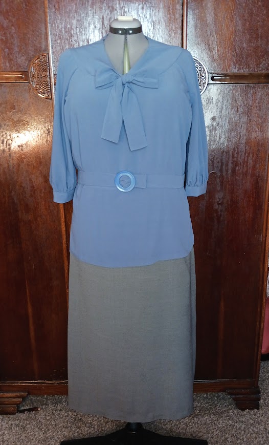 1930s Style 2pc Raglan V Neck Bow Blouse and Slim Skirt Set Custom Made in Your Size From a Vintage Pattern 1936