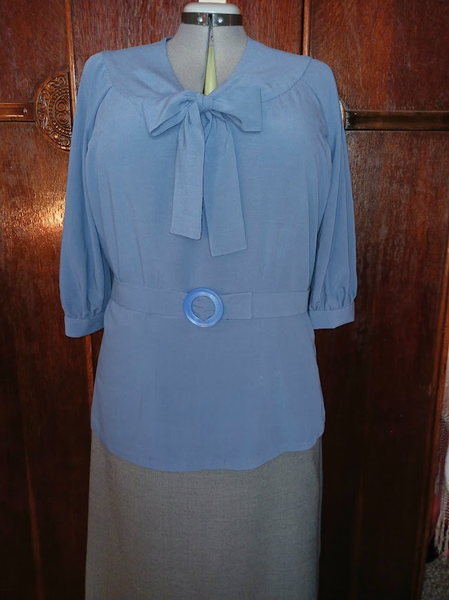 1930s Style 2pc Raglan V Neck Bow Blouse and Slim Skirt Set Custom Made in Your Size From a Vintage Pattern 1936