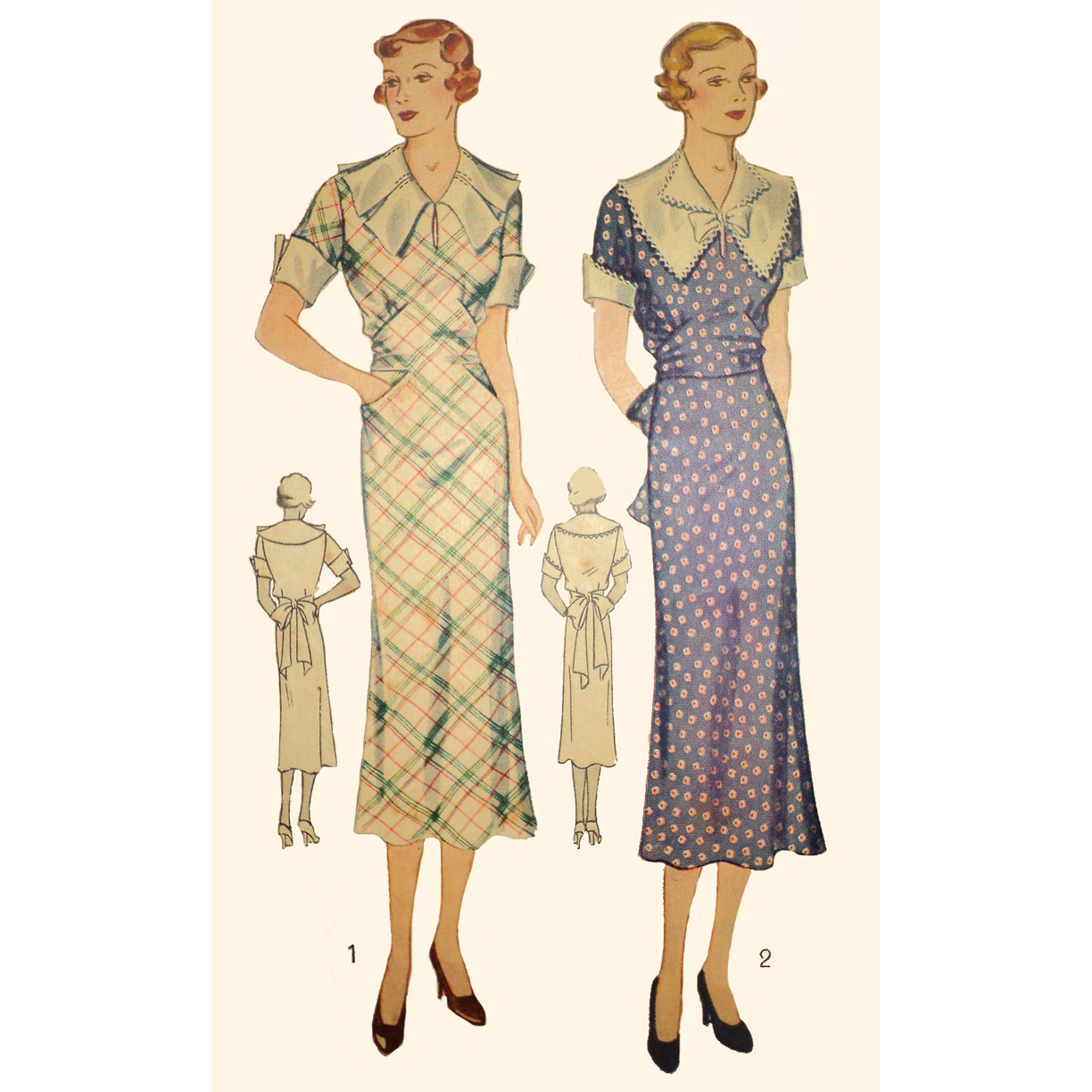 1930s Style Sweet Little Basic House Dress Custom Made in Your Size From a Vintage Pattern 1936
