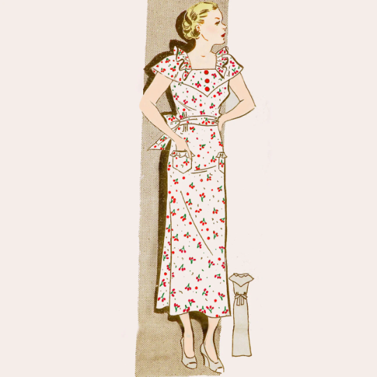 1930s Style Sweet Little Basic House Dress With Ruffled Cape Collar Custom Made in Your Size From a Vintage Pattern 1935