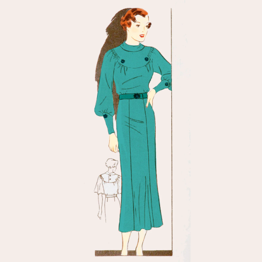 1930s Style Mock Neck Bishop Raglan Sleeve Slim Skirt Dress Custom Made in Your Size From a Vintage Pattern 1935