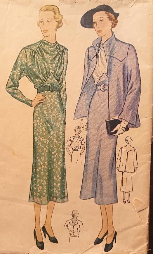 1930s Style Cowl Neck Bat Wing Dress with Pointed Midriff Slim Skirt Custom Made in Your Size From a Vintage Pattern 1936