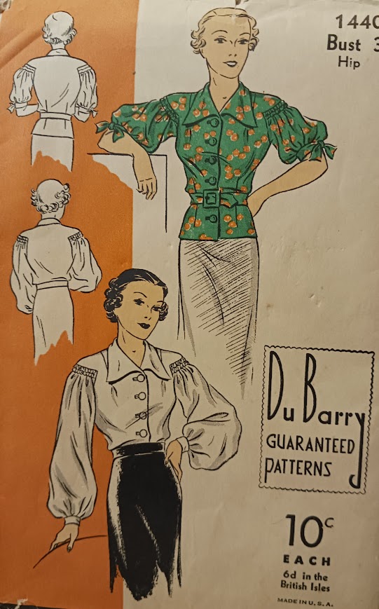 1930s Style Blouse with Daggar Collar and Bishops Sleeves Custom Made in Your Size From a Vintage Pattern 1936