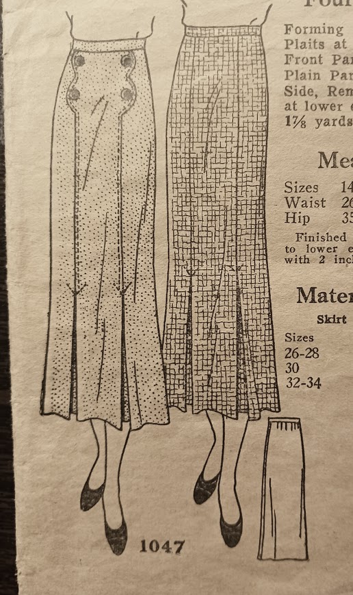 1930s Style Skirt with Decorative Button Tabs and Kick Pleats Custom Made in Your Size From a Vintage Pattern 1934