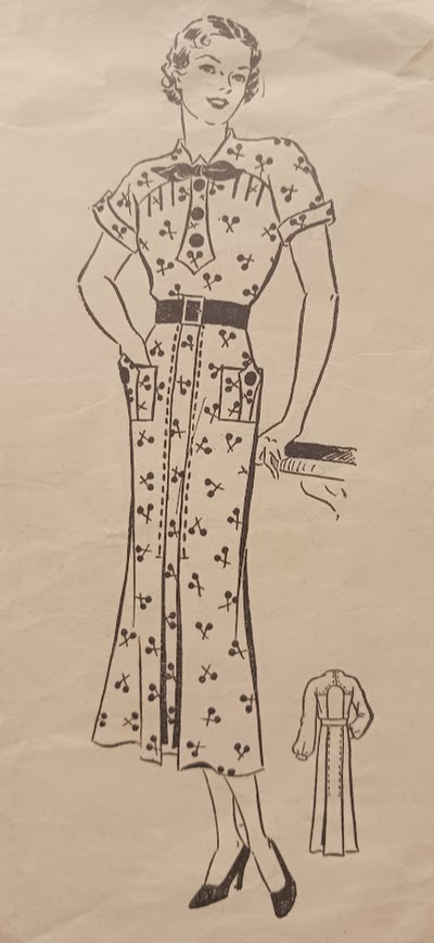 1930s Style Kimono Sleeve Dress with Tabbed Button Placket and Art Deco Seam Lines Custom Made in Your Size From a Vintage Pattern 1936