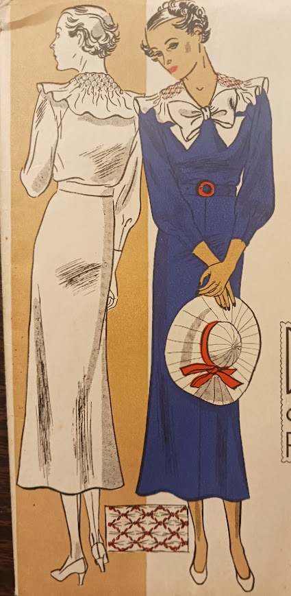 1930s Style Day Dress With Smocked Ruffle Collar and Bow Custom Made in Your Size From a Vintage Pattern 1934