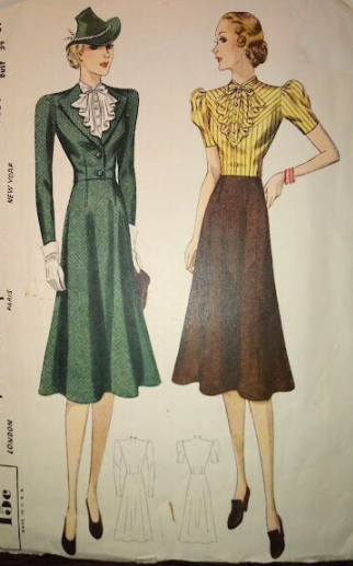 1930s Style Separates 3pc Jabot Blouse, Jacket and Skirt Set Custom Made in Your Size From Vintage Pattern 1939