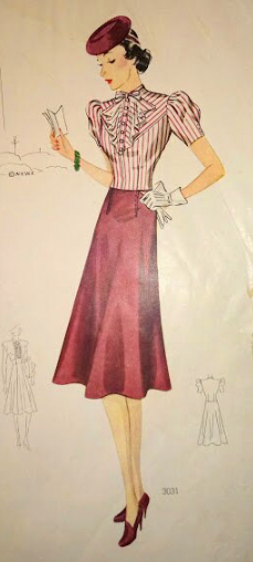 1930s Style Separates 3pc Jabot Blouse, Jacket and Skirt Set Custom Made in Your Size From Vintage Pattern 1939