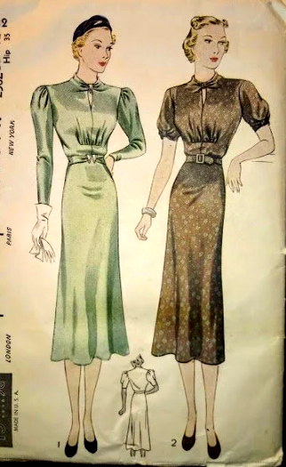 1930s Style Keyhole Neck Gathered Bust Dress with Bias cut Skirt Custom Made in Your Size From a Vintage Pattern 1938