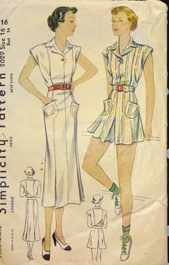 1930s Style Notched Collar Playsuit Romper or Summer Dress from Vintage Pattern Custom Made in Your Size 1936