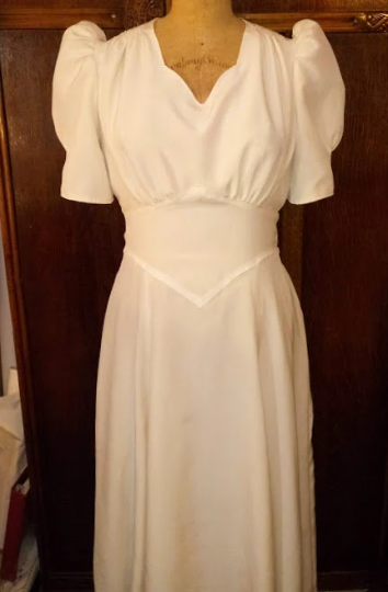 1930s Style Sweetheart Neck Puffed Sleeve Dress with Diamond Midriff Custom Made in Your Size From a Vintage Pattern 1939