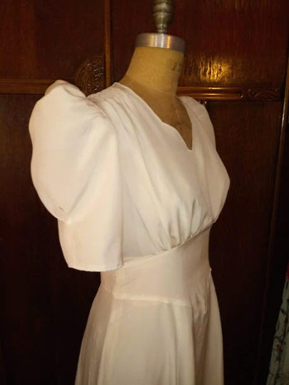 1930s Style Sweetheart Neck Puffed Sleeve Dress with Diamond Midriff Custom Made in Your Size From a Vintage Pattern 1939