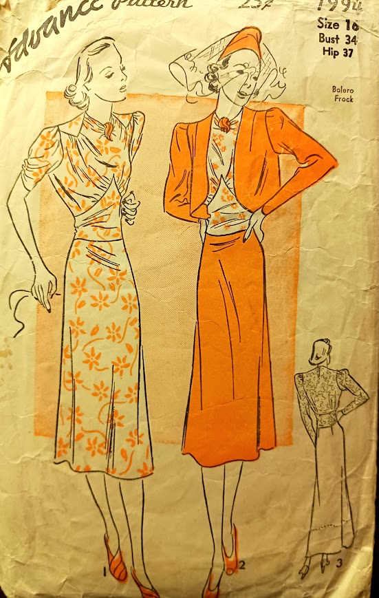 1930s Style 3pc Raised Cowl Neck Blouse with Pointed Midriff, Slim Skirt and Optional Bolero Custom Made in Your Size 1939