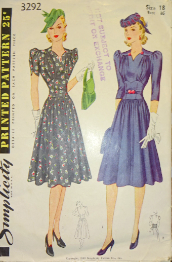 1930s Style V Neck Gathered Bodice Dress with Fitted Midriff and Full Gathered Skirt Custom Made in Your Size From a Vintage Pattern 1939
