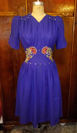 1930s Style V Neck Gathered Bodice Dress with Fitted Midriff and Full Gathered Skirt Custom Made in Your Size From a Vintage Pattern 1939