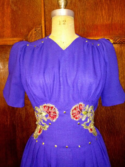 1930s Style V Neck Gathered Bodice Dress with Fitted Midriff and Full Gathered Skirt Custom Made in Your Size From a Vintage Pattern 1939