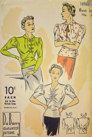 1930s Style Blouse with Rolled Collar or Gathered Front Custom Made in Your Size From a Vintage Pattern 1937