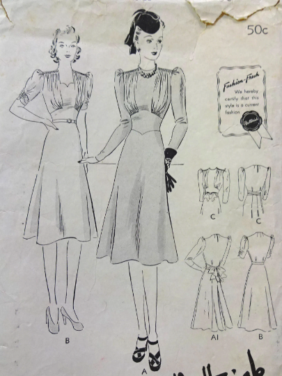1930s Style Gathered Bust and Shoulder Sweetheart Neck Swing Dress Custom Made in Your Size From a Vintage Pattern 1939