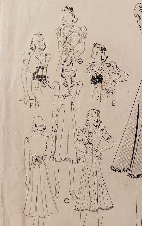 Late 1930s Style Revere Collar Puffed Sleeve Dress with Full Skirt Custom Made in Your Size From Vintage Pattern 1938