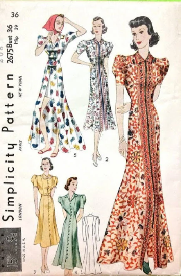 1930s Style Puffed Sleeve Hostess or Day Dress Length options Custom Made in Your Size From a Vintage Pattern 1938
