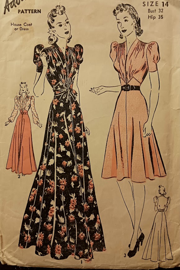 1940s Style Gathered Front Zip Front Puffed Sleeve Hostess or Day Dress Custom Made in Your Size From a Vintage Pattern 1940