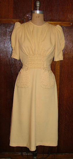 1940s Style Gathered Bust Shirred Dress With Puff Sleeves Pockets Full Skirt Custom Made in Your Size From a Vintage Pattern 1940