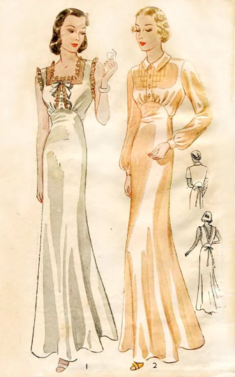 1930s Style Bias Cut Glamourous Gathered Bust Night Gown Dress Custom Made in Your Size From a Vintage Pattern 1938