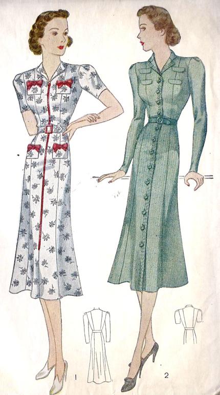 1930s Style Basic Day Dress Button up or Zipper with Patch Pockets Custom Made in Your Size From a Vintage Pattern 1938