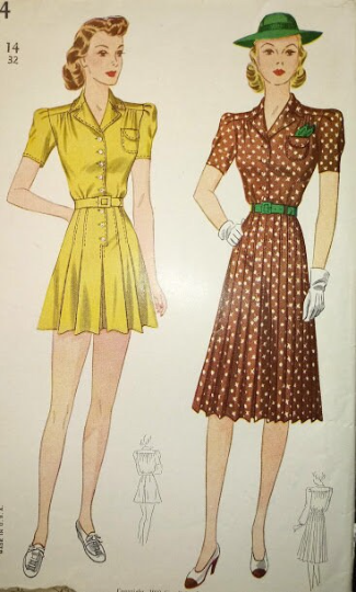 1940s Style 2pc Playsuit Romper with Knife Pleated Skirt from Vintage Pattern Custom Made in Your Size 1939