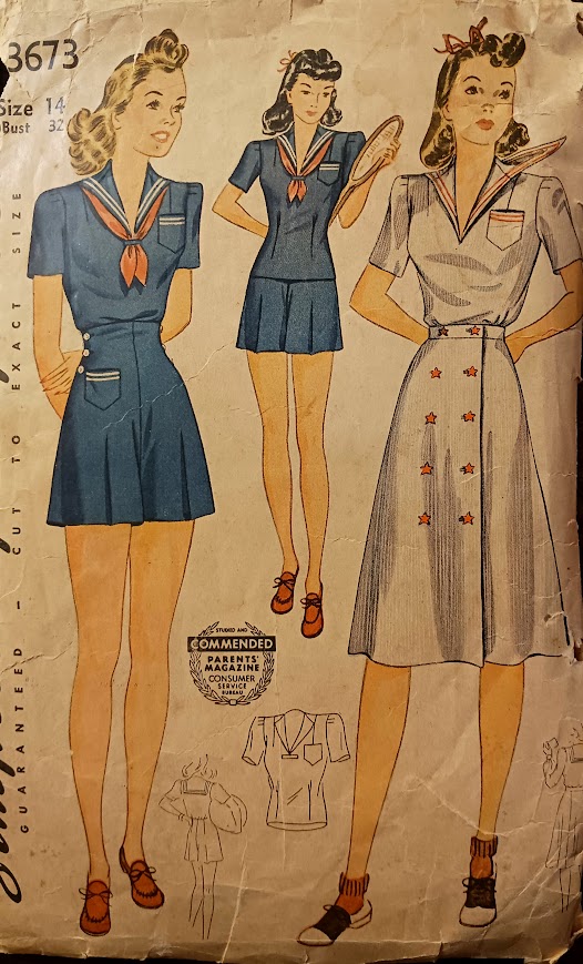1940s Style 3pc Nautical Playsuit Sailor Collar Blouse Shorts and Skirt Custom Made in Your Size From a Vintage Pattern 1941