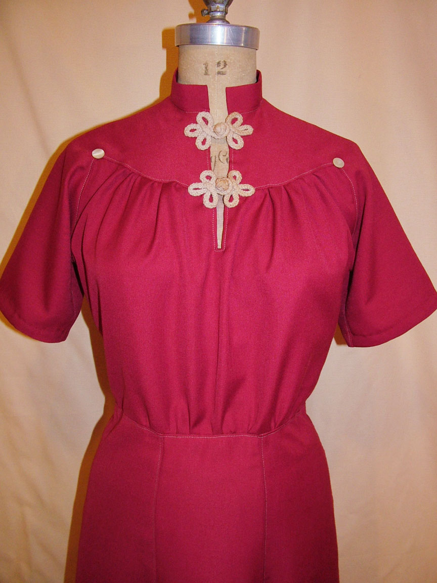 1930s Style Mandarin Collar Raglan Sleeve Dress Custom Made in Your Size from a Vintage Pattern 1936