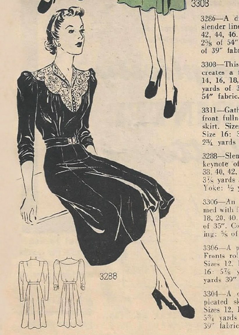 1930s Style Scalloped Shaped Yoke Dress Eight Gore Skirt Custom Made in Your Size From a Vintage Pattern 1939