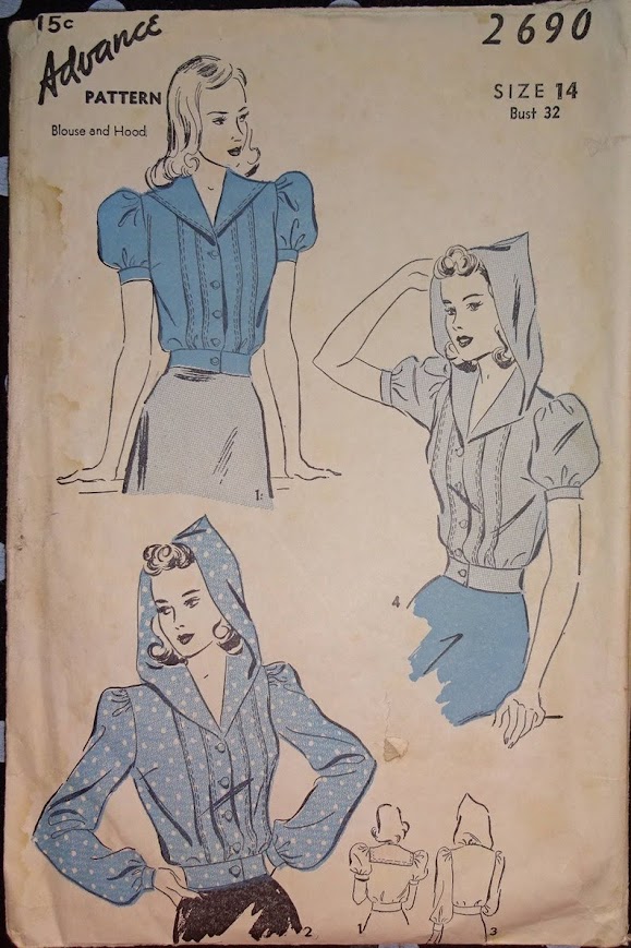 1940s Style Pin Tucked Blouse With Pointed Hood or Sailor Collar Custom Made in Your Size From a Vintage Pattern 1941