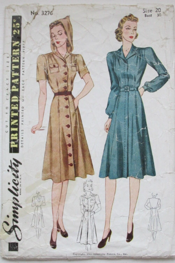 1930s Style Basic Button Up Day Dress with optional HOOD Custom Made in Your Size From a Vintage Pattern 1939