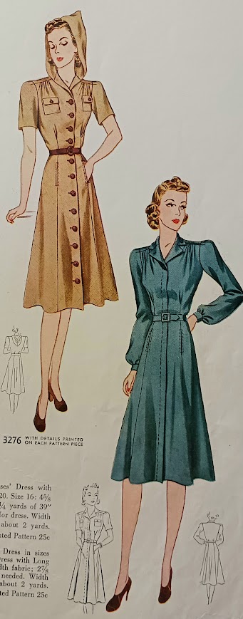 1930s Style Basic Button Up Day Dress with optional HOOD Custom Made in Your Size From a Vintage Pattern 1939