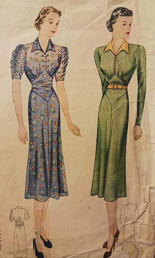 1930s Style Pointed Collar Pointed Midriff Dress with Shirred Sleeves Custom Made in Your Size From a Vintage Pattern 1938