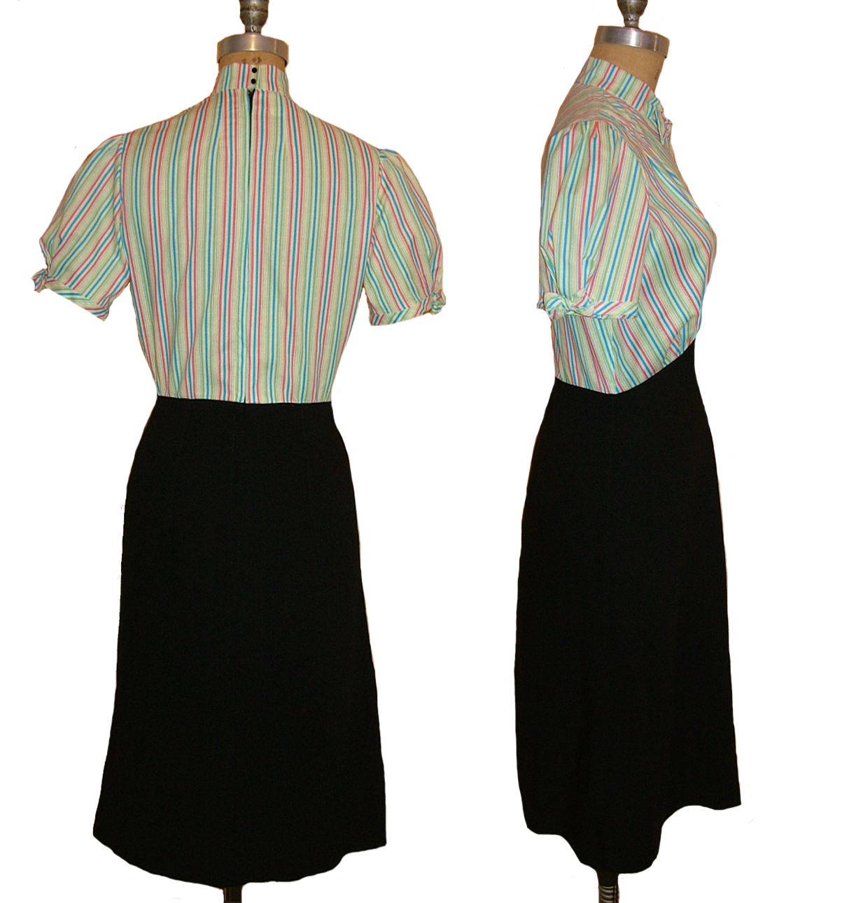 1930s Style Sweet Bow Tie Collar Dress High Waist V Front Skirt Custom Made in Your Size from Vintage Pattern 1938