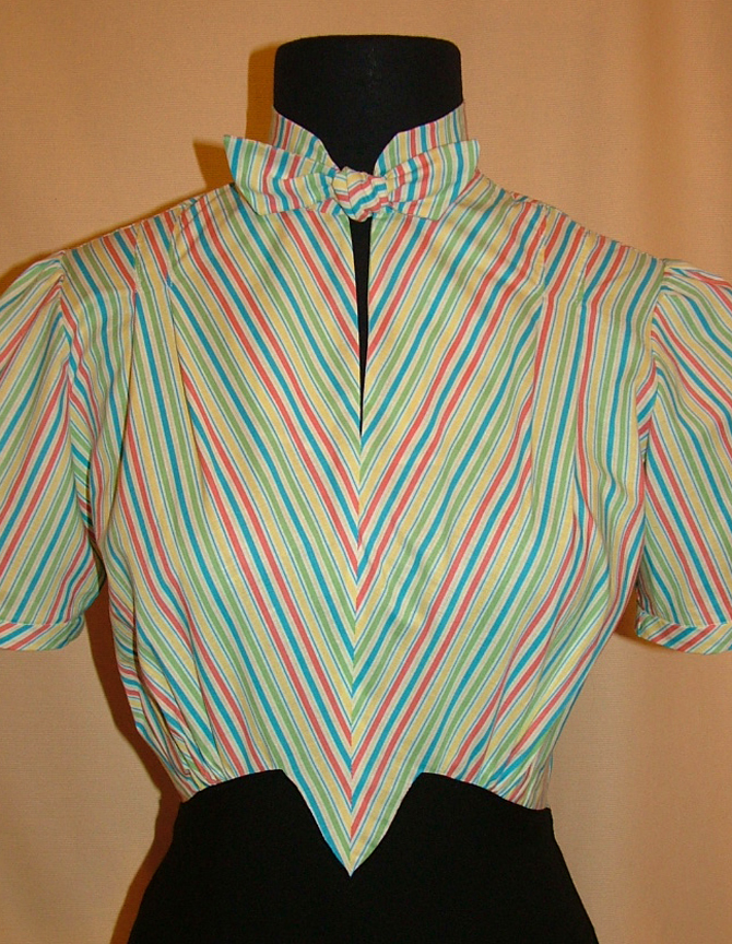 1930s Style Sweet Bow Tie Collar Dress High Waist V Front Skirt Custom Made in Your Size from Vintage Pattern 1938