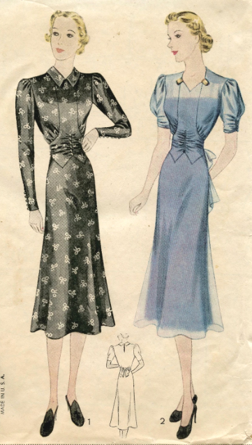 1930s Style Gathered Bodice Pointed Yoke Dress with Flare Skirt Custom Made in Your Size From Vintage Pattern 1938