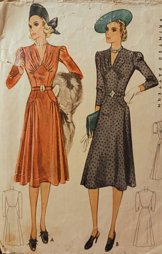 1930s Style Gathered Bust V Neck Dress with Gathered Skirt Custom Made in Your Size From Vintage Pattern 1939