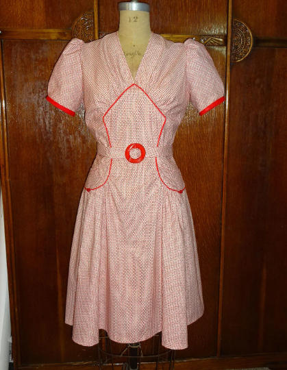 1930s Style Gathered Bust V Neck Dress with Gathered Skirt Custom Made in Your Size From Vintage Pattern 1939