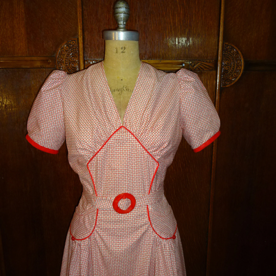 1930s Style Gathered Bust V Neck Dress with Gathered Skirt Custom Made in Your Size From Vintage Pattern 1939