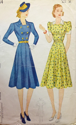 1930s Style Square Neck Double Breasted Swing Dress Custom Made in Your Size From a Vintage Pattern 1939